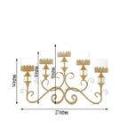 5-Arm Metal Table Candelabra Antique Gold Crown Top Design - Stylish Horizontal Table Centerpiece with Glass Votive Holders 18"