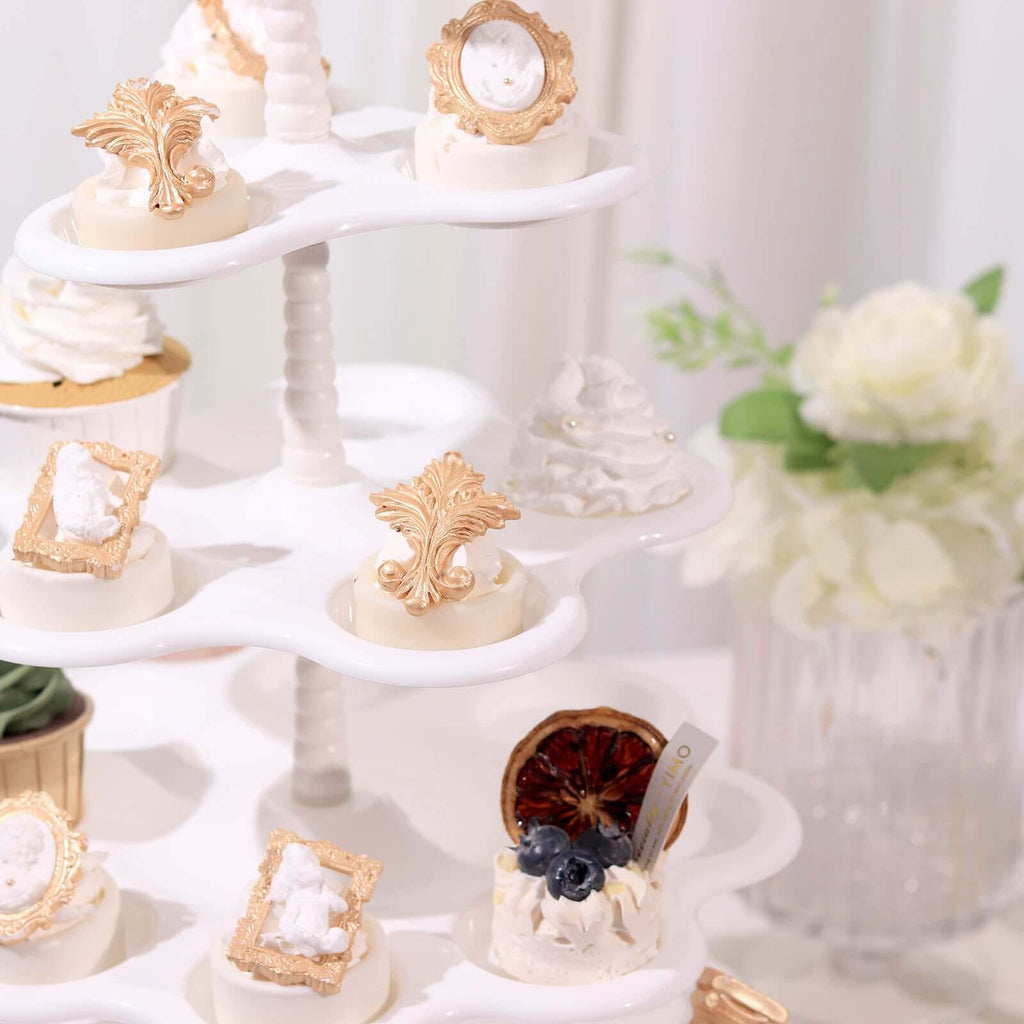 5-Tier Plastic Cupcake Holder Stand White - Dessert Tower with Scalloped Edge Design Versatile Display for Sweet Treats 18"