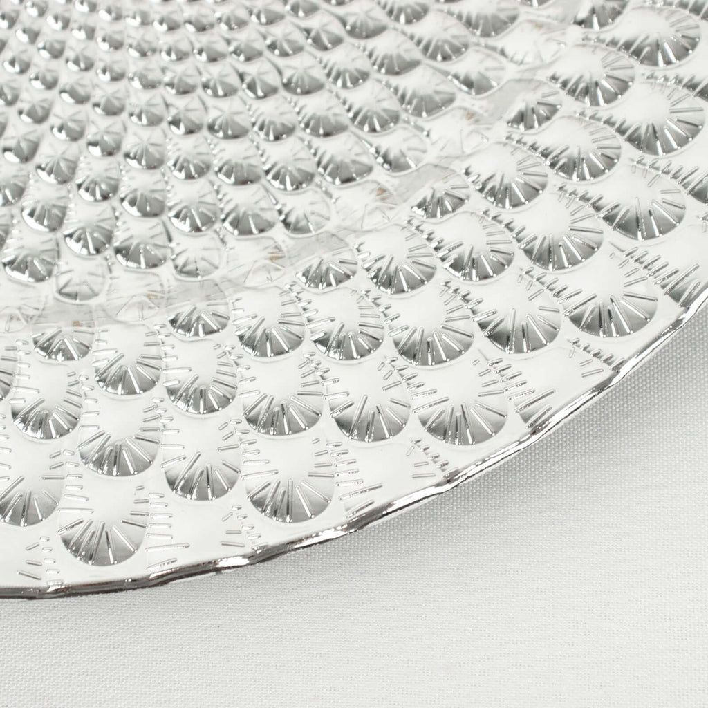 6-Pack Plastic Round Charger Plates 13" in Silver with Peacock Pattern, Exquisite Decorative Dinner Party Charger Tableware