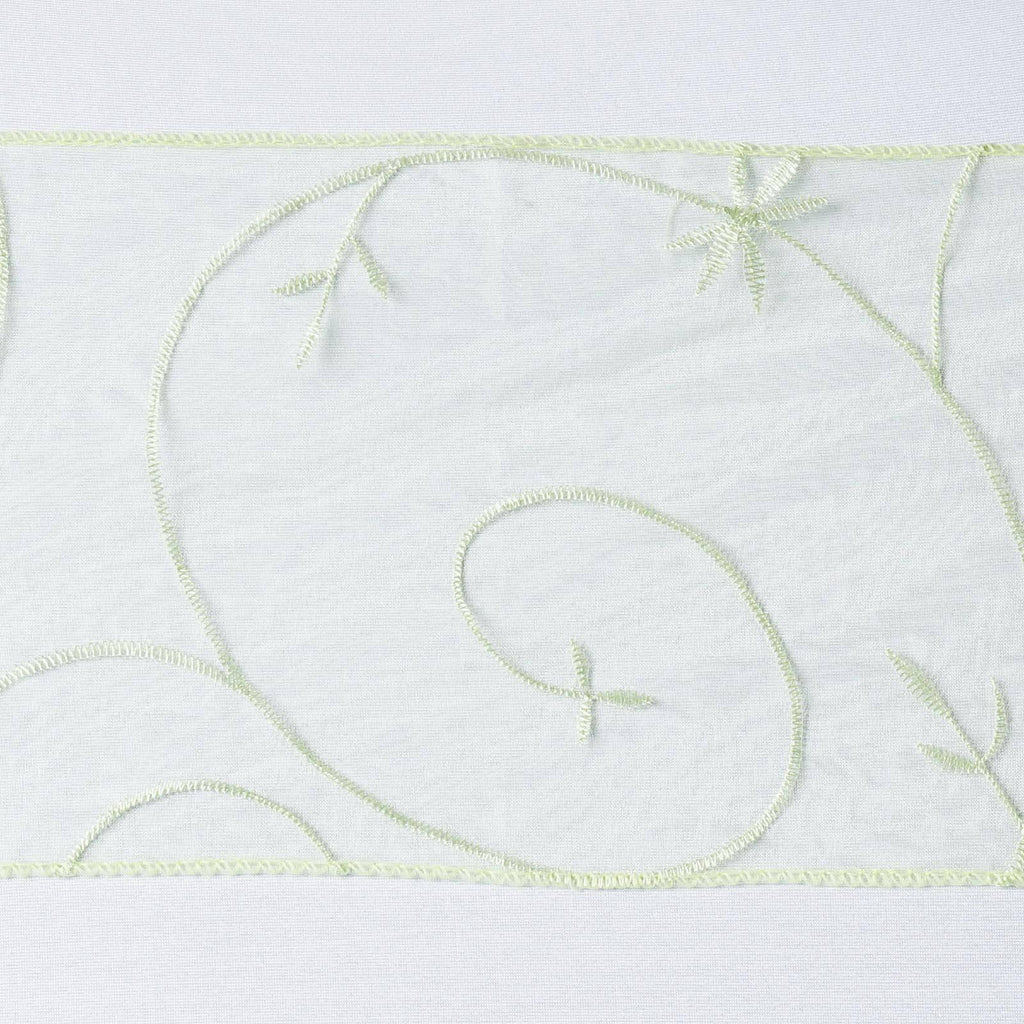 5 Pack Organza Chair Sashes with Satin Leaf Embroidery Apple Green - Reusable Sheer Design 7"x108"