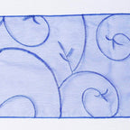 5 Pack Organza Chair Sashes with Satin Leaf Embroidery Royal Blue - Reusable Sheer Design 7"x108"