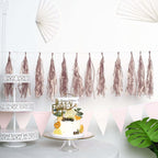 12 Pack Pre-Tied Rose Gold Paper Fringe Tassels With Garland String, Hanging Streamer Banner