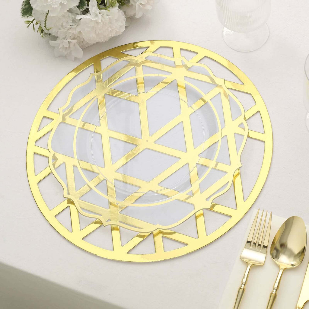 6-Pack Disposable Table Placemats in Metallic Gold Laser Cut Geometric Triangle Design - 700GSM Cardboard Placemats for Glamorous Table Settings 13"