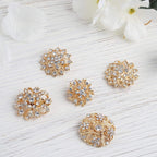 5 Pack Rhinestone Brooches Gold Plated with Mandala Crystal - Gleaming Floral Sash Pins for Wedding Bouquets & Events