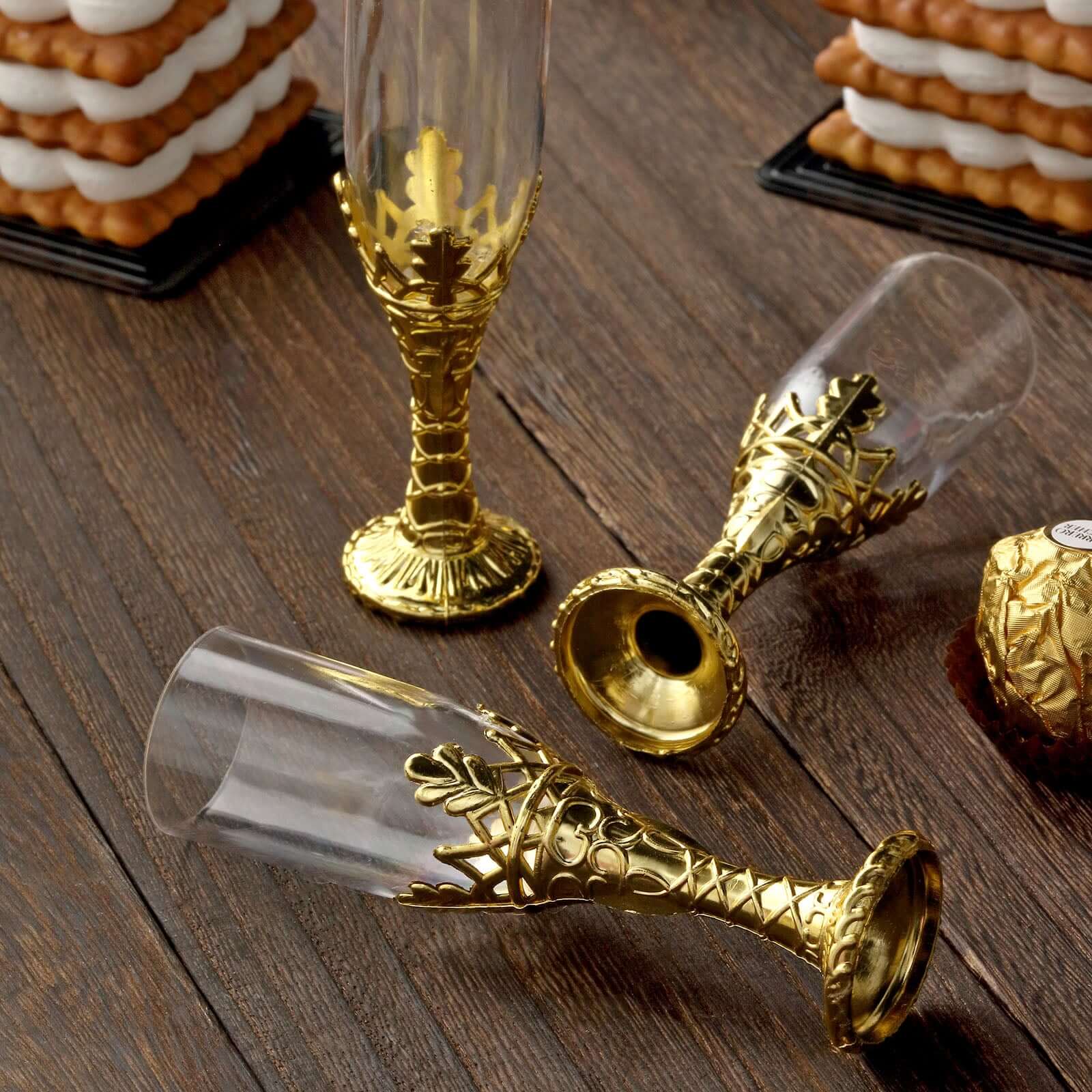 12-Pack Plastic Fillable Mini Candy Container in Champagne Bottle Style Clear Gold - Candy Treat Favor Boxes 4"