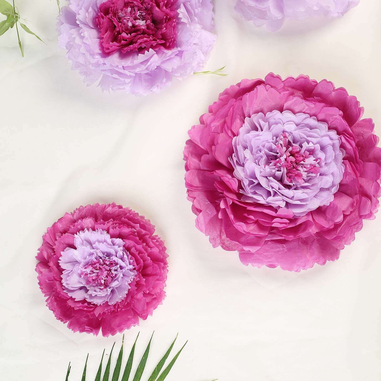 Set of 6 Lavender Giant Carnation 3D Paper Flowers Wall Decor - 12",16",20"