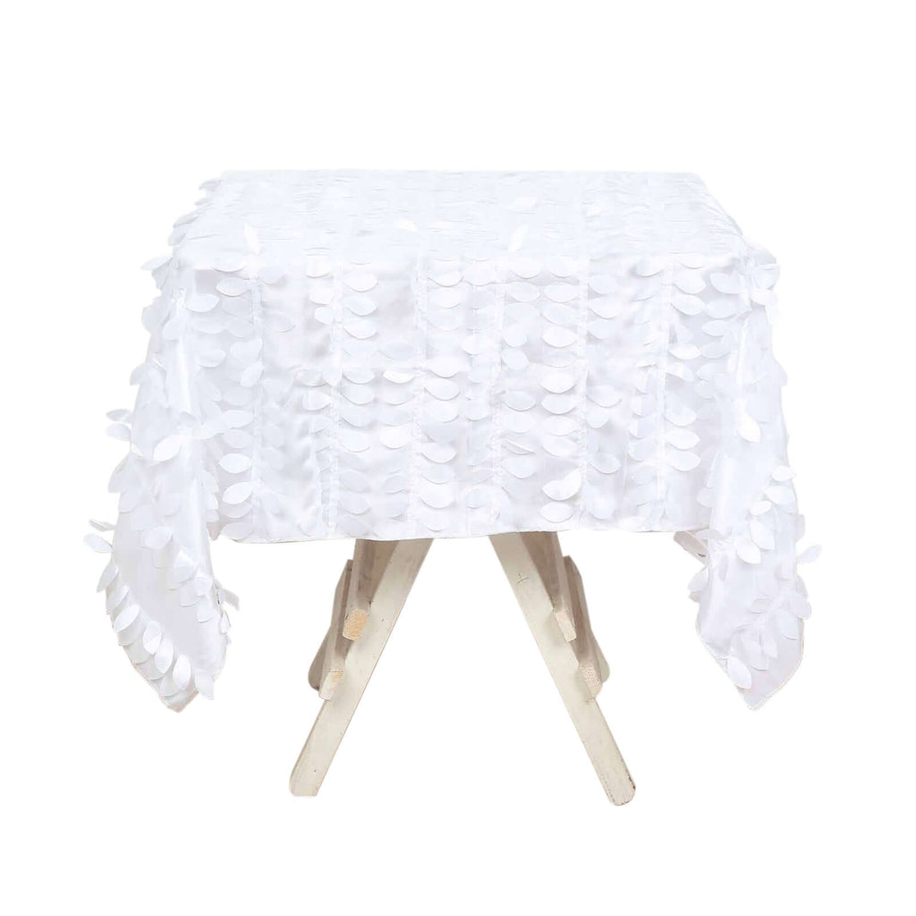 Taffeta 54"x54" Square Tablecloth White | Exquisite 3D Leaf Petal Design for Chic Wedding & Event Decor