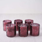 6-Pack Mercury Glass Candle Holders Burgundy Palm Leaf Design - Votive Tealight Holders for Events