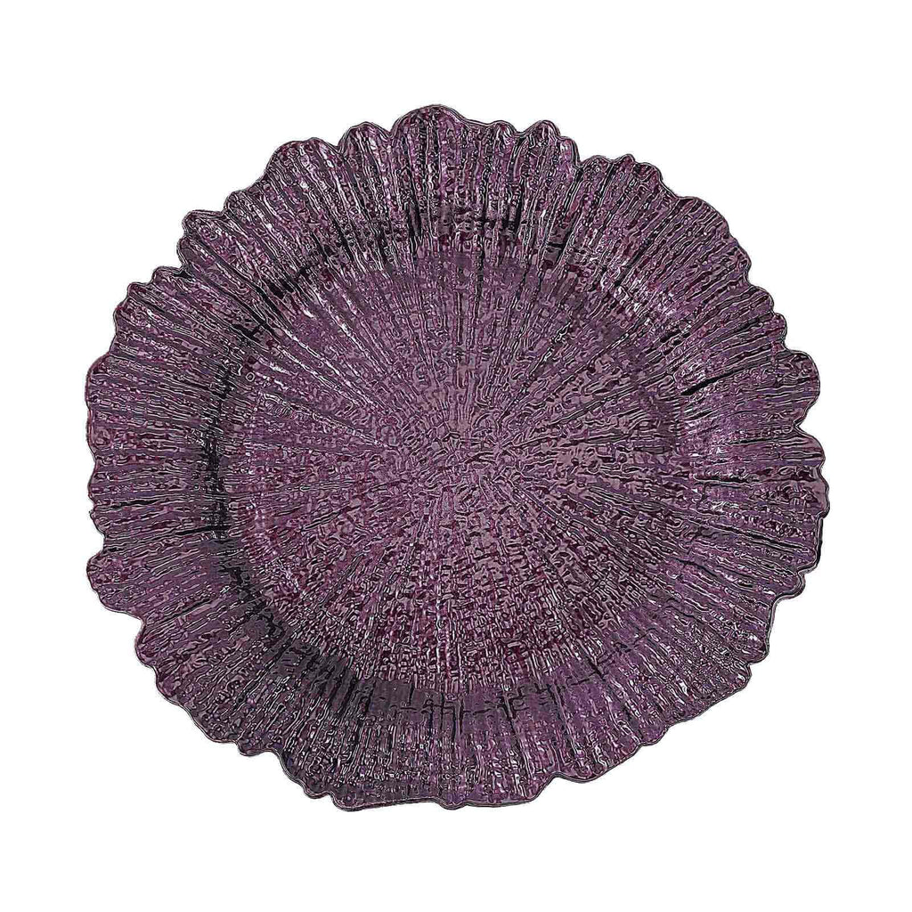 6-Pack Acrylic Plastic Round Charger Plates 13" in Purple with Reef Design, Dinner Charger Tableware