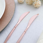 24-Pack Plastic Knives Modern Flatware Rose Gold - Premium Heavy Duty Disposable Silverware 8"