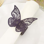 12-Pack Paper Napkin Rings Laser Cut Butterfly Purple Shimmery - Decorative Serviette Holders