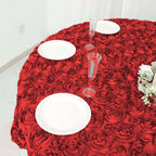 Satin 72"x72" Table Overlay Square Tablecloth Red - 3D Rosette Table Cover