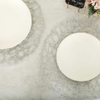 6-Pack Table Placemats Woven Fiber Design Silver Round - Disposable Mats for Dining and Events 15"