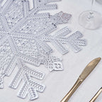 6-Pack Dining Table Mats Snowflake Design Silver - Vinyl Non-Slip Surface for Winter Decor 18"