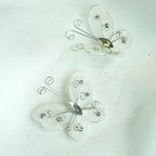 12 Pack 2" White Diamond Studded Wired Organza Butterflies