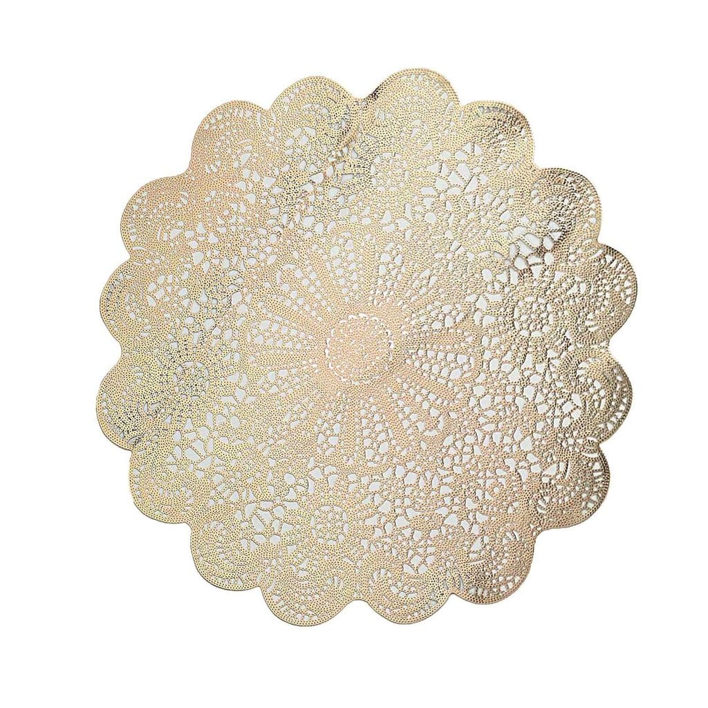 6-Pack Dining Table Mats Floral Lace Design Gold - Vinyl Non-Slip Surface with Vintage Appeal 15"