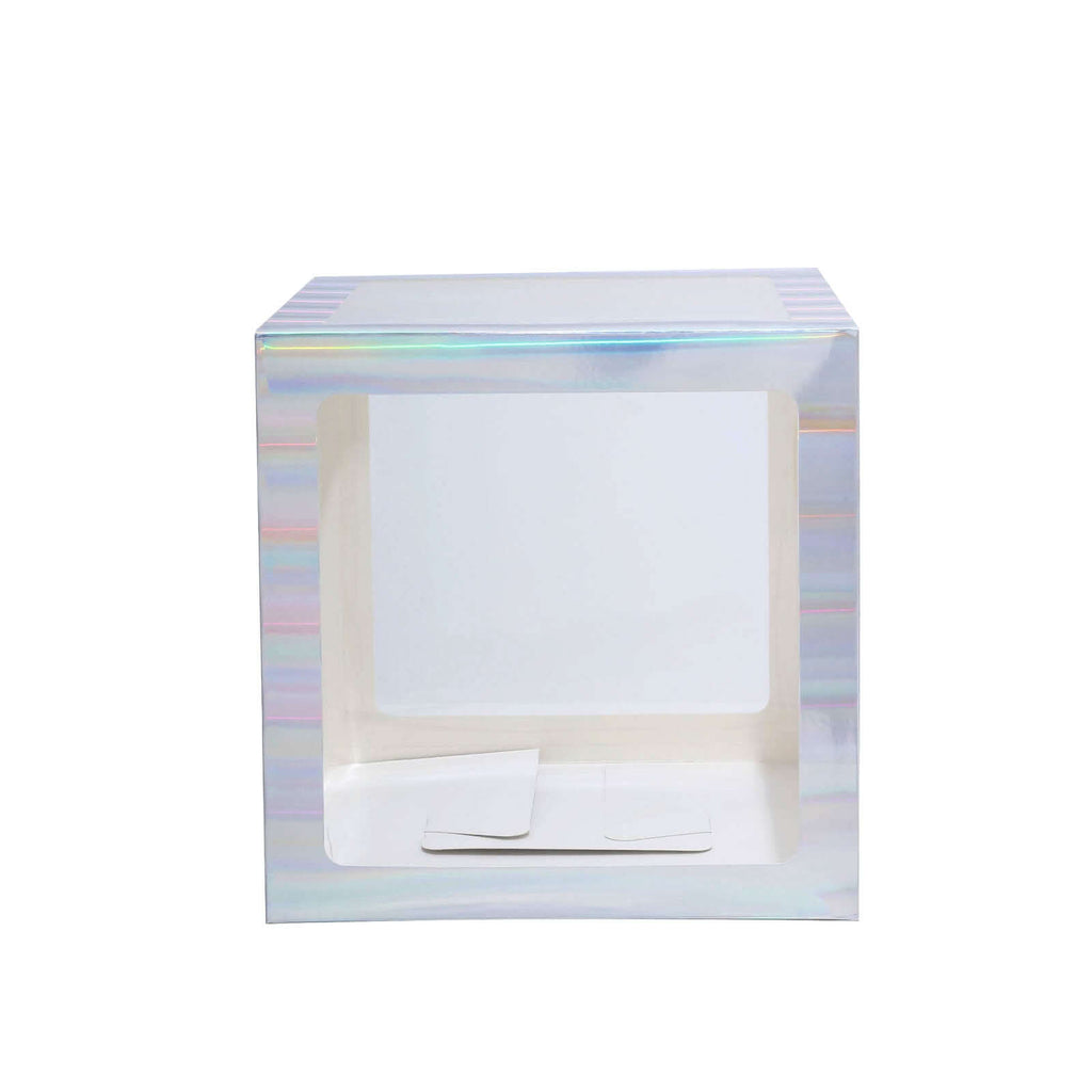 2 Pack 12" Iridescent Clear Baby Shower Party Decoration Boxes, Transparent DIY Balloon Boxes