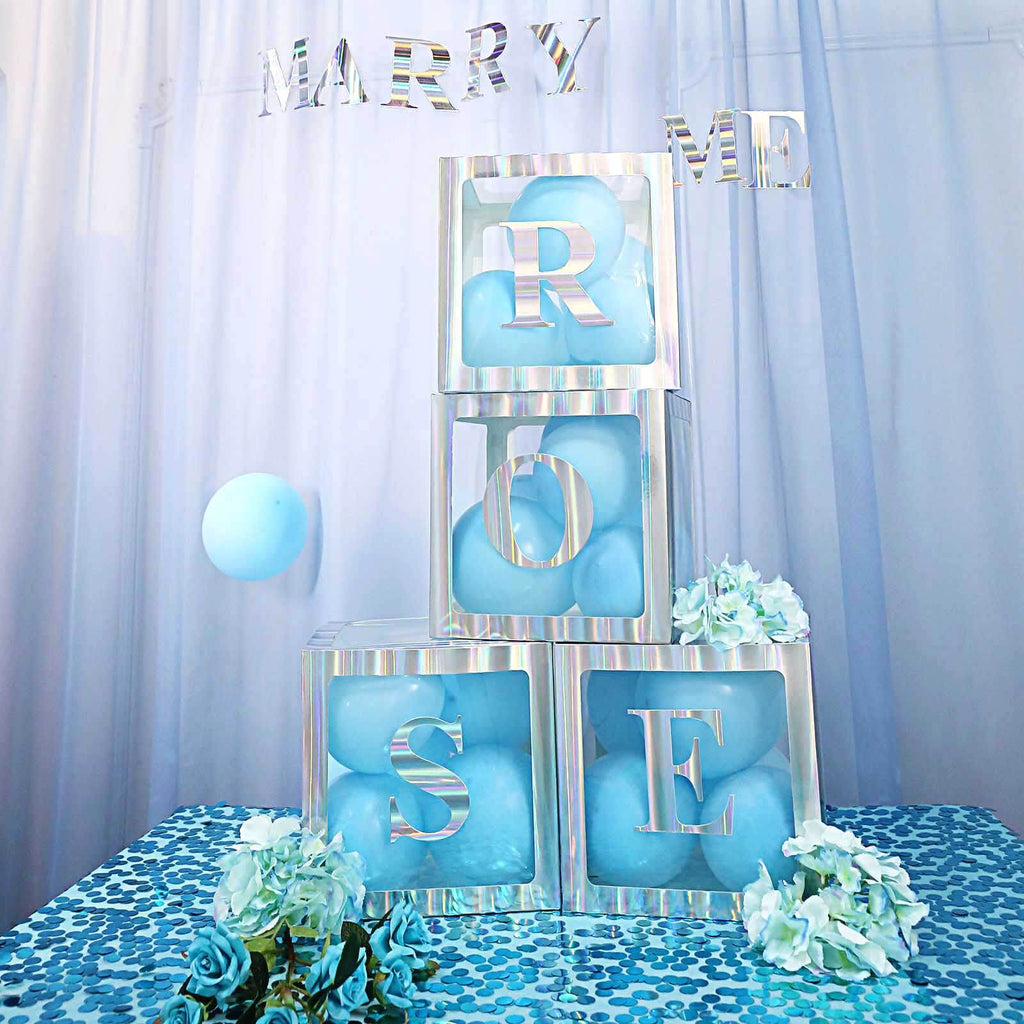 2 Pack 12" Iridescent Clear Baby Shower Party Decoration Boxes, Transparent DIY Balloon Boxes
