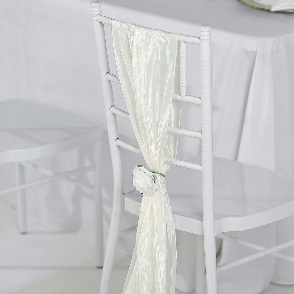 5 Pack Taffeta 6"x106" Chair Sashes Ivory Accordion Crinkle Texture - Stylish Decor for Weddings & Gatherings
