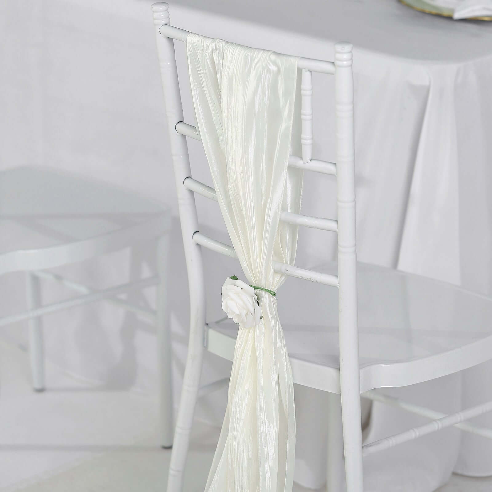 5 Pack Taffeta 6"x106" Chair Sashes Ivory Accordion Crinkle Texture - Stylish Decor for Weddings & Gatherings