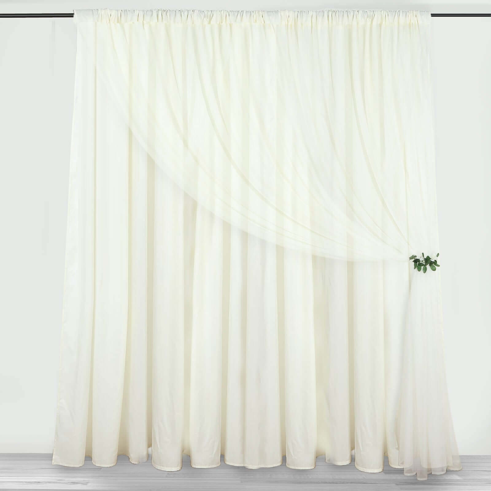 Ivory Chiffon Polyester Event Curtain Drapes, Dual Layer Divider Backdrop Curtain Panels with Rod Pockets - 10ftx10ft - Bell Racket Store