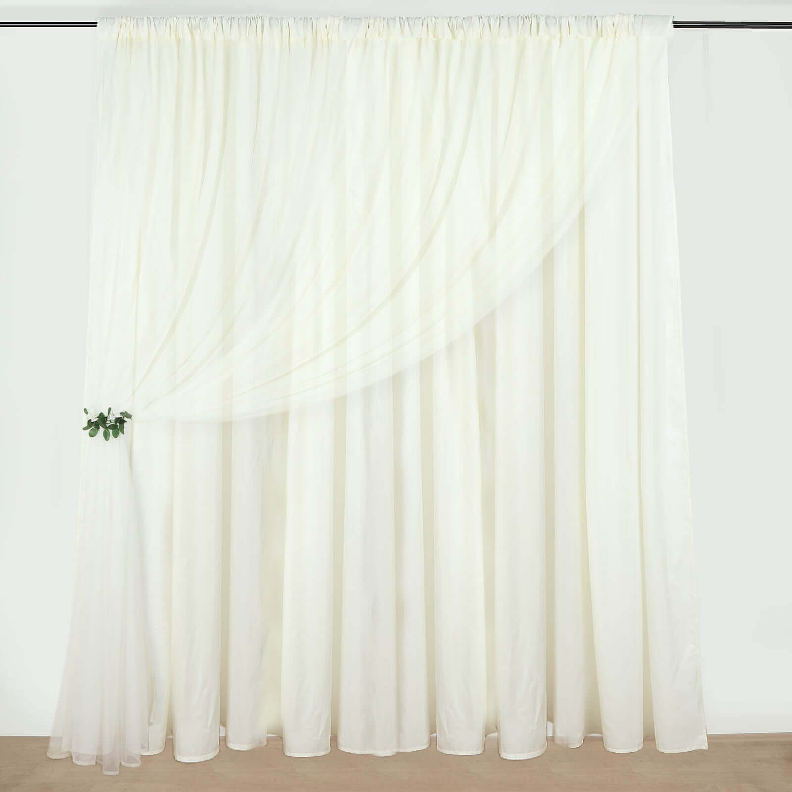 Ivory Chiffon Polyester Event Curtain Drapes, Dual Layer Divider Backdrop Curtain Panels with Rod Pockets - 10ftx10ft - Bell Racket Store