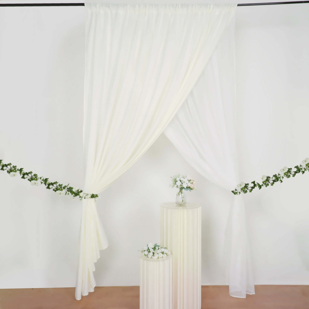 Ivory Chiffon Polyester Event Curtain Drapes, Dual Layer Divider Backdrop Curtain Panels with Rod Pockets - 10ftx10ft - Bell Racket Store