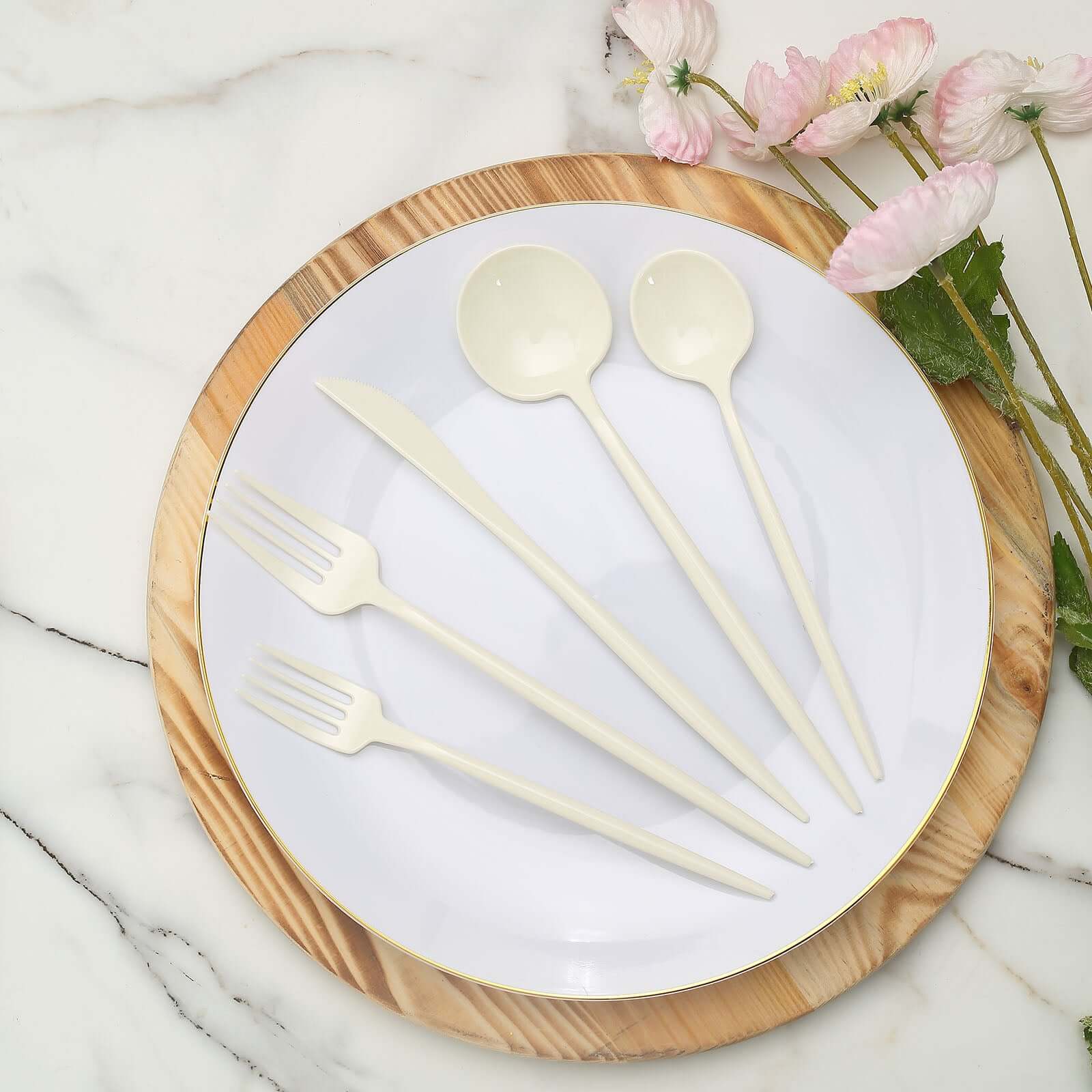 50-Pack Plastic Utensil Set Ivory - Premium Disposable Heavy Duty Sleek Flatware