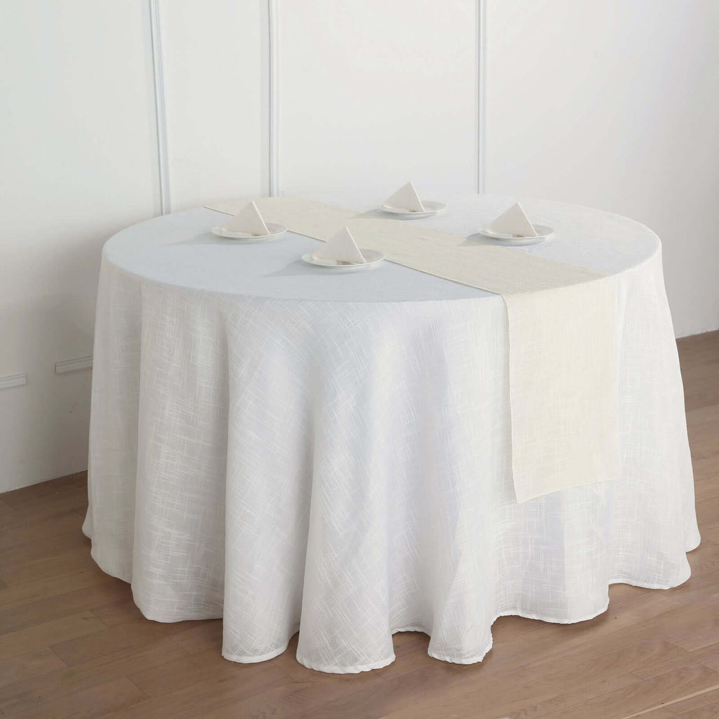 Faux Linen 12"x108" Table Runner Ivory - Slubby Textured & Wrinkle Resistant Table Decor