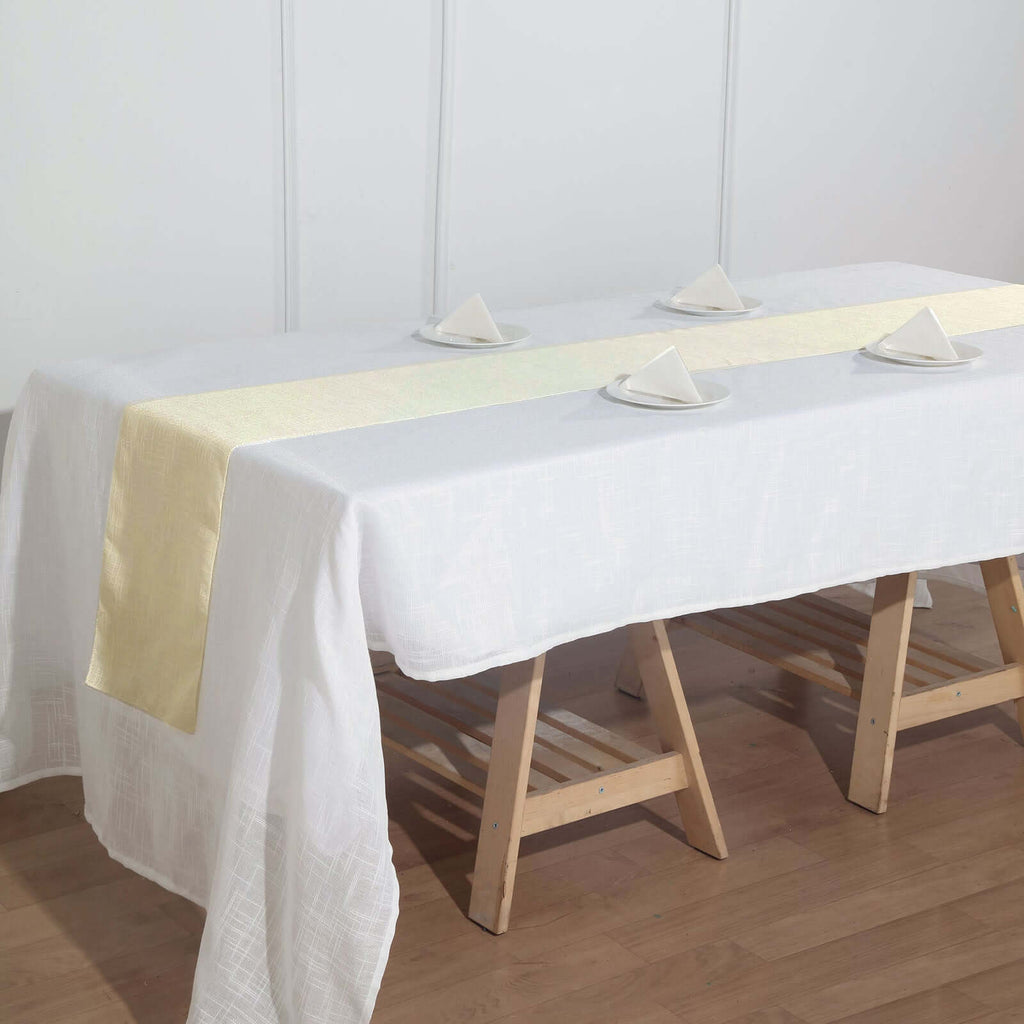 Faux Linen 12"x108" Table Runner Ivory - Slubby Textured & Wrinkle Resistant Table Decor