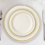 10-Pack Plastic Dessert Plates Ivory with TrÃ¨s Chic Gold Rim - Disposable Appetizer Plates for Parties 6"