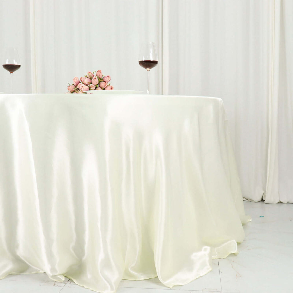 Satin 132" Round Tablecloth Ivory - Stylish Seamless Table Cover