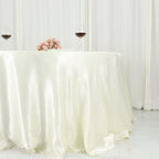 Satin 132" Round Tablecloth Ivory - Stylish Seamless Table Cover