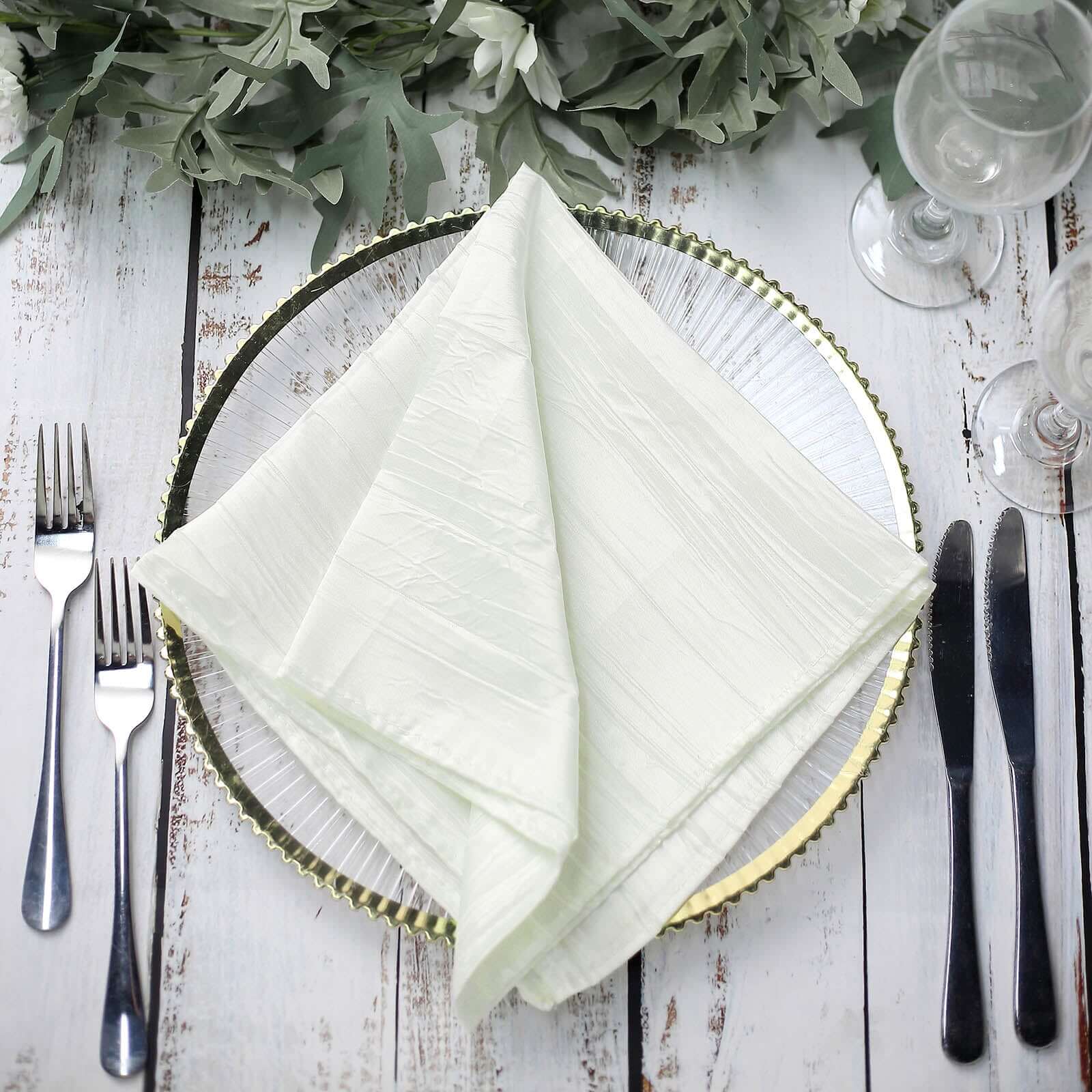5 Pack Taffeta 20"x20" Napkins Ivory - Accordion Crinkle Dinner Napkins
