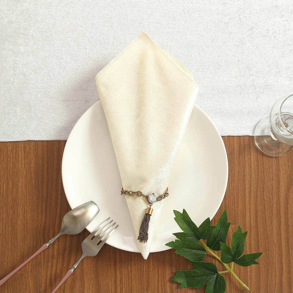 5 Pack Premium Velvet 20"x20" Napkins Ivory - Soft Sheen Finish Cloth Napkins