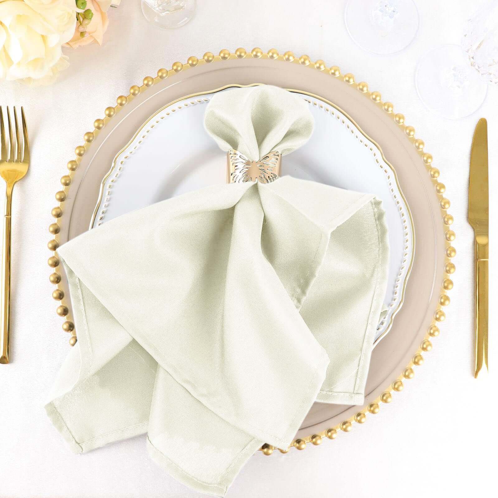 5 Pack Polyester 20"x20" Napkins Ivory - Wrinkle Resistant & Easy Care Cloth Napkins
