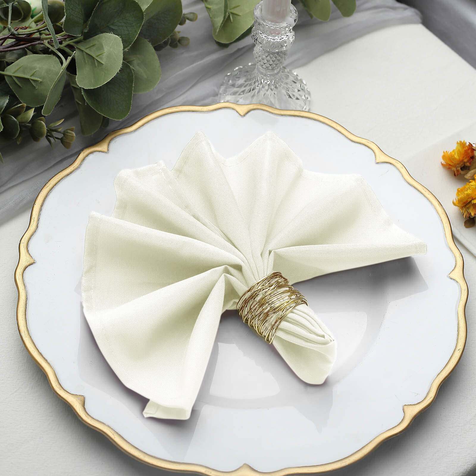 5 Pack Polyester 17"x17" Napkins Ivory - Durable & Wrinkle Resistant Dinner Napkins