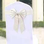 5 Pack Satin Faux Leather Chair Sashes Ivory - Durable Double Sided Pre-tied Bow Tie Chair Bands with Diamond Rhinestone Buckles