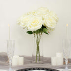 2 Bushes 17" Ivory Premium Silk Jumbo Rose Flower Bouquet, High Quality Artificial Wedding Floral Arrangements