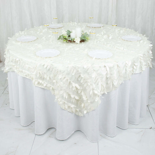 Taffeta 54"x54" Table Overlay Square Tablecloth Ivory 3D Leaf Petal Table Cover