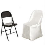Satin Chair Covers for Folding Chairs Ivory with Glossy Sheen - Reusable Covers