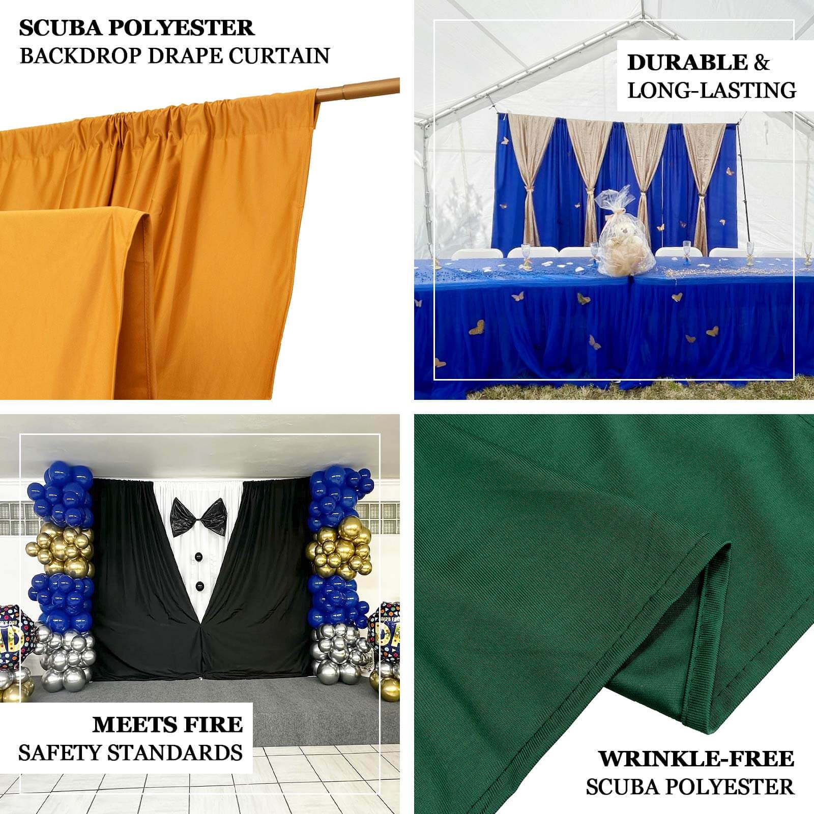 Ivory Scuba Polyester Event Curtain Drapes, Durable Flame Resistant Backdrop Event Panel Wrinkle Free with Rod Pockets - 5ftx14ft - Bell Racket Store