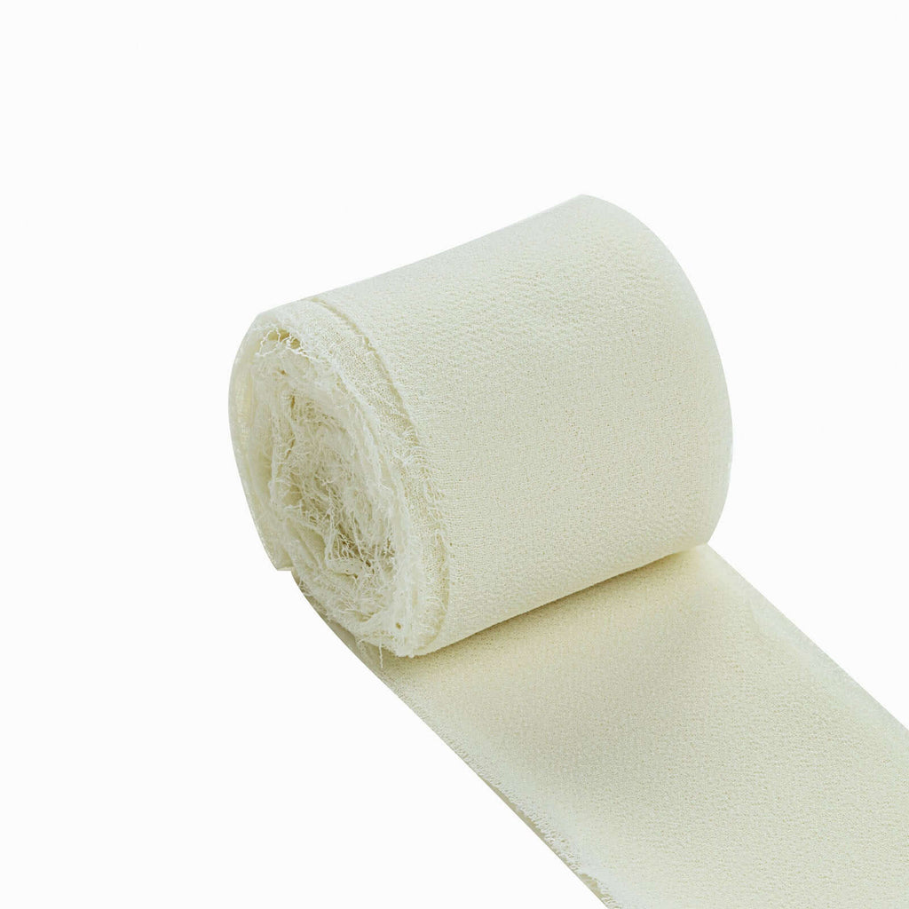 2 Pack 6yd Ivory Silk-Like Chiffon Linen Ribbon Roll For Bouquets, Wedding Invitations Gift Wrapping
