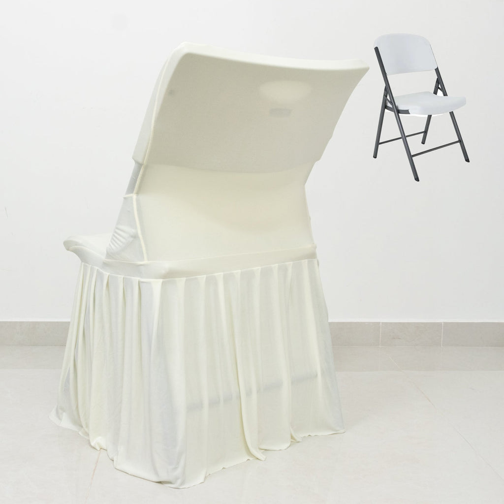 Ivory Spandex Pleated Lifetime Folding Chair Cover â€“ Stretch Slipcover with Floor - Length Skirt, Also Fits Standard Chairs - Bell Racket Store