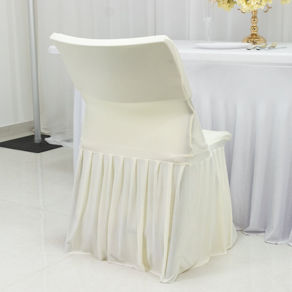 Ivory Spandex Pleated Lifetime Folding Chair Cover â€“ Stretch Slipcover with Floor - Length Skirt, Also Fits Standard Chairs - Bell Racket Store