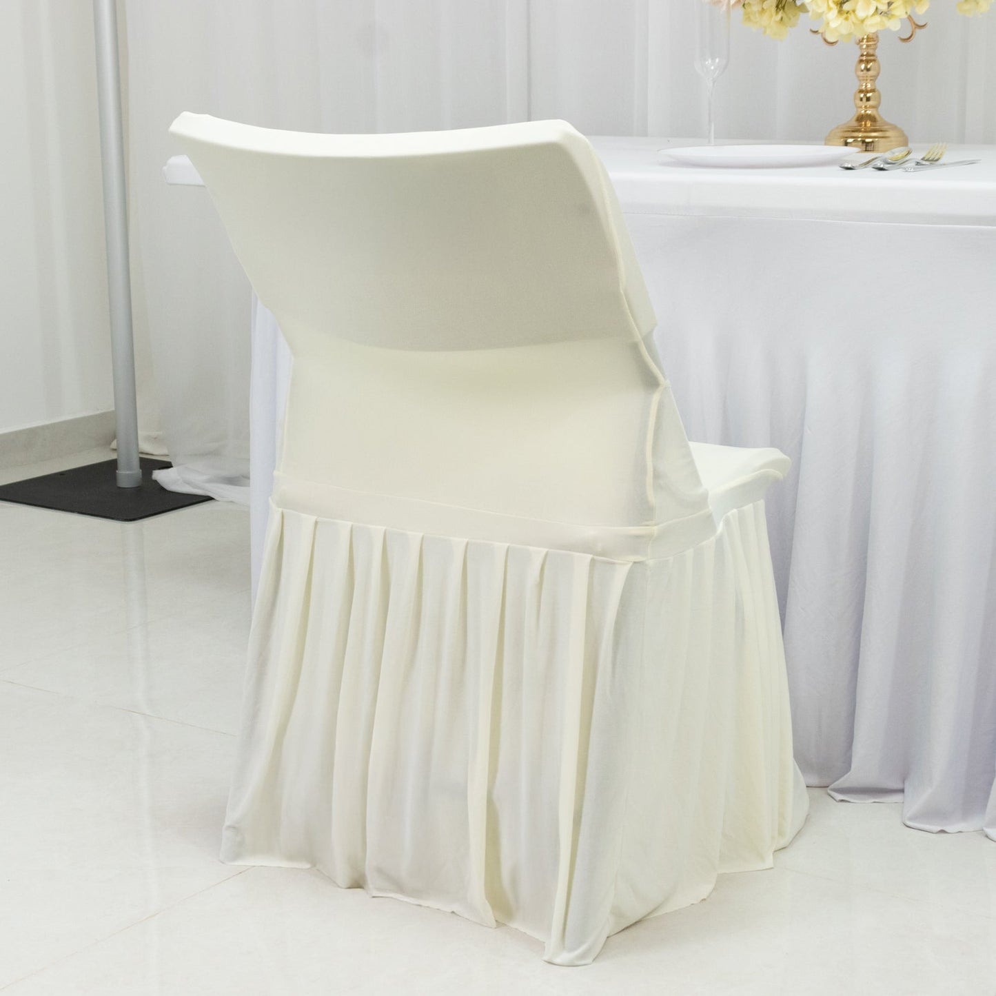 Ivory Spandex Pleated Lifetime Folding Chair Cover â€“ Stretch Slipcover with Floor - Length Skirt, Also Fits Standard Chairs - Bell Racket Store