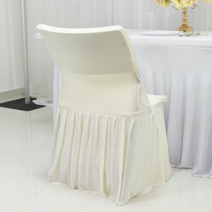 Ivory Spandex Pleated Lifetime Folding Chair Cover â€“ Stretch Slipcover with Floor - Length Skirt, Also Fits Standard Chairs - Bell Racket Store