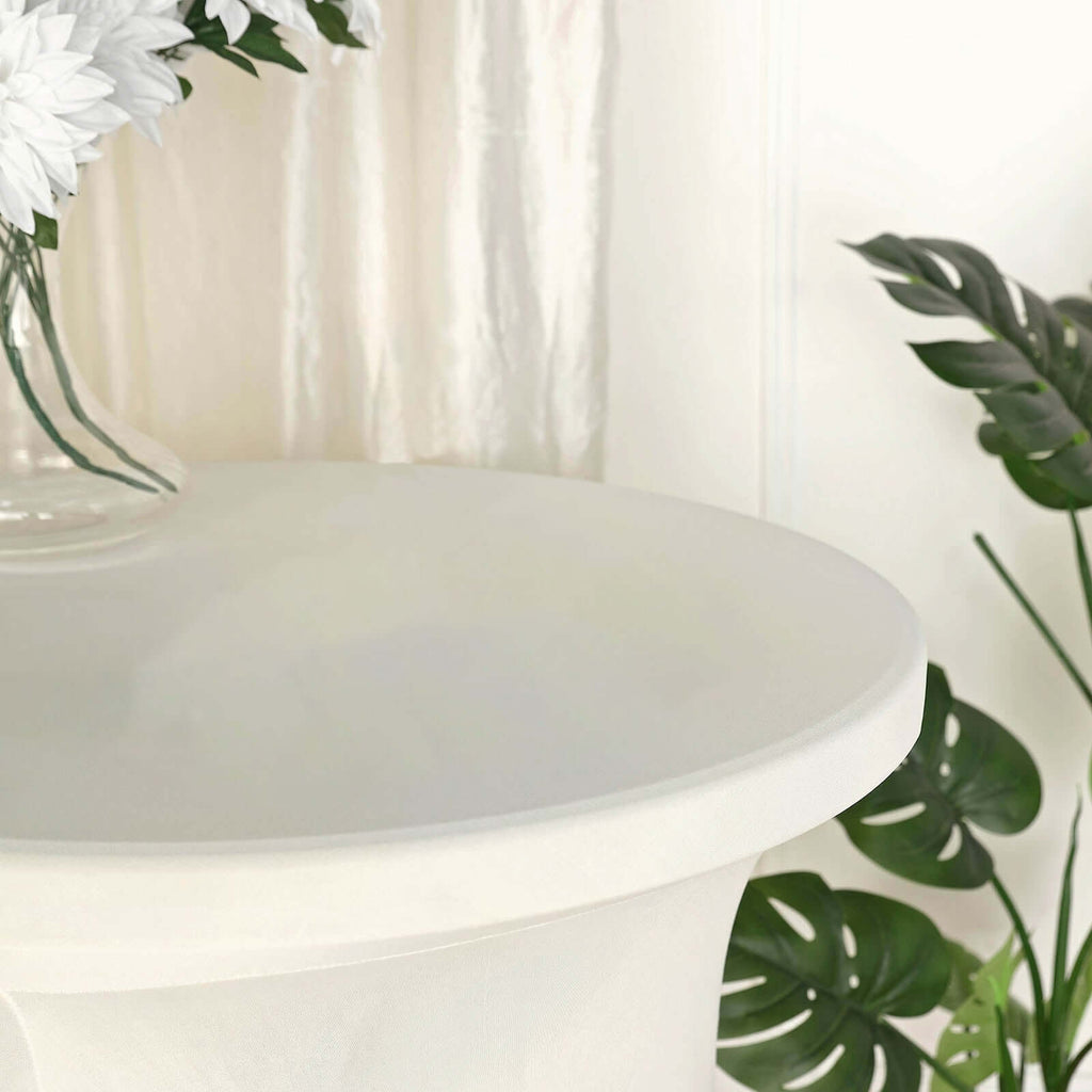 Spandex 30" Round Cocktail Table Cover Skirt Ivory With Natural Wavy Drapes