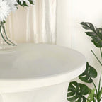 Spandex 30" Round Cocktail Table Cover Skirt Ivory With Natural Wavy Drapes