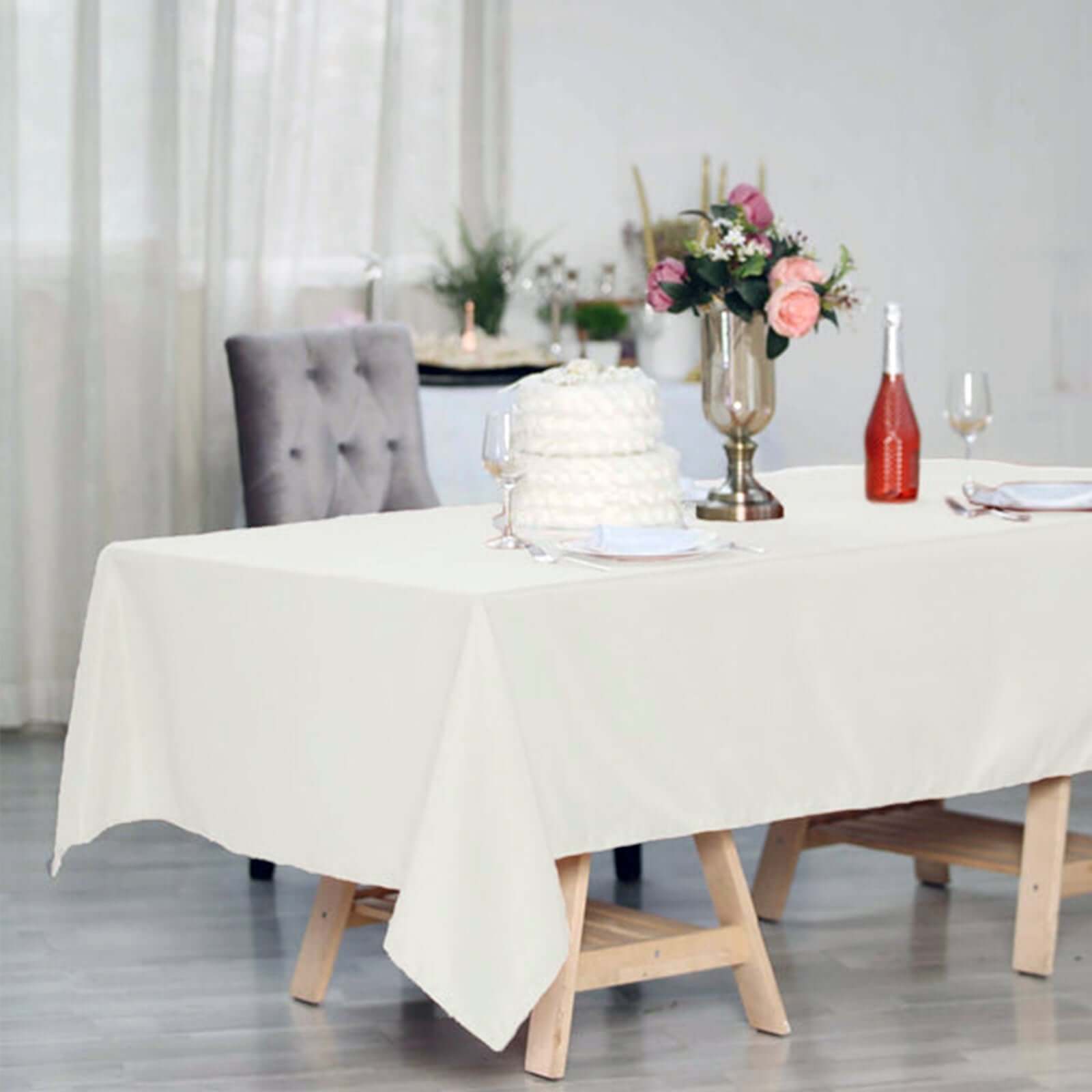 Polyester 60"x102" Rectangle Tablecloth Ivory - Durable and Stylish Table Cover